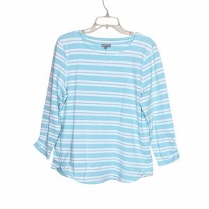 T by Talbots Women's Striped Top - Light Blue and White